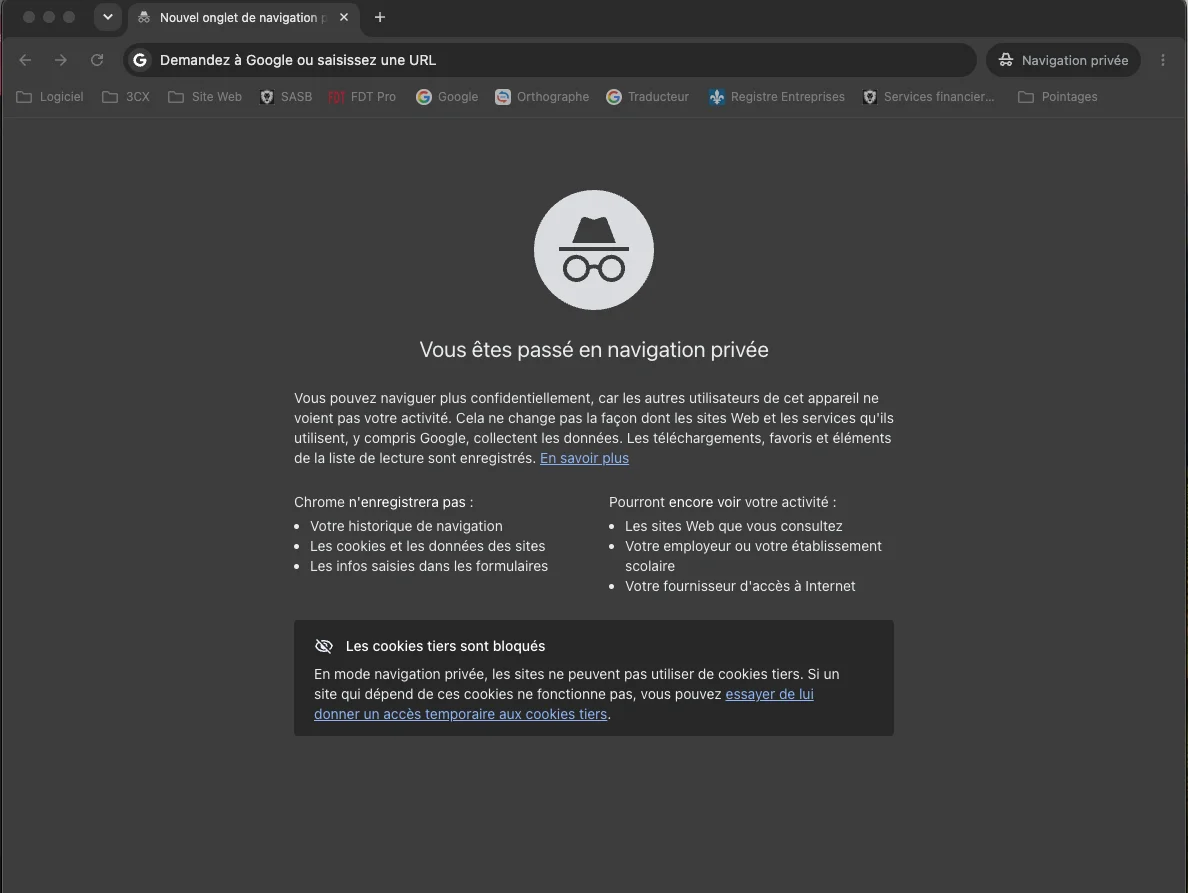 Fenêtre de navigation privée dans Chrome
