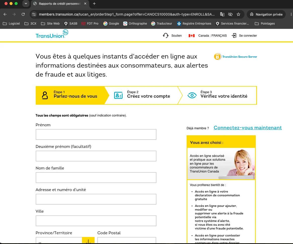 Formulaire TransUnion Étape 1 — Parlez-nous de vous